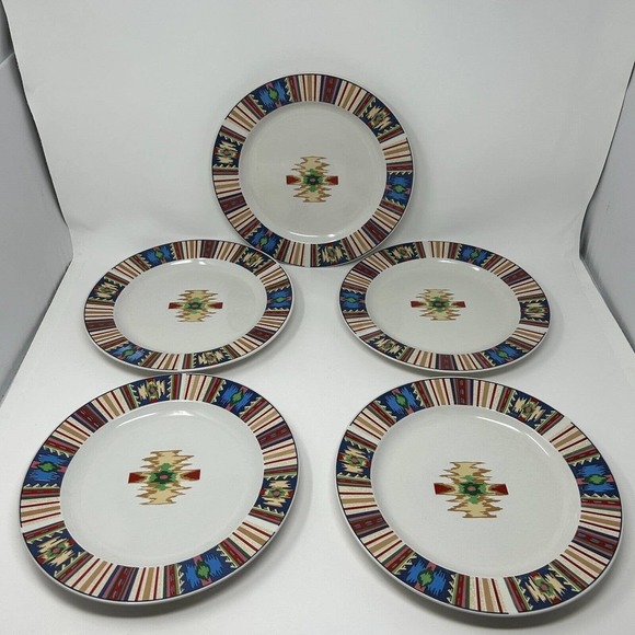 Tienshan Dinner Plate TIE22 Stoneware Southwestern 10 1/2" Set of 5 Vintage - Picture 7 of 13